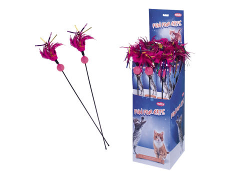 Zabawka dla kota giętki plastikowy pręcik z grzechotką i piórkami 60 cm Nobby