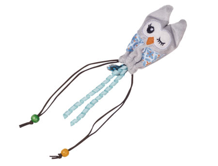 Zabawka dla kota pluszowa sowa z drewnianą kulką i piórkami niebieska 25 cm Nobby