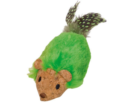 Zabawka dla kota z korka myszka z futerkiem, piórkami i kocimiętką zielona 19 cm Nobby