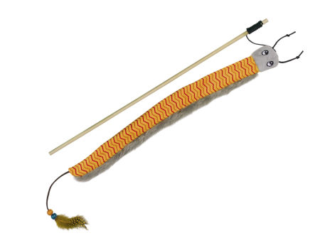 Zabawka dla kota wędka z pluszowym robakiem z trzeszczącymi elementami i piórkami pomarańczowy 125 cm Nobby