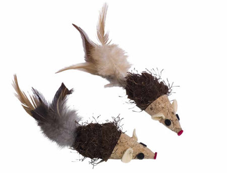 Zabawka dla kota z korka myszki z pluszem, piórkami, korkiem i kocimiętką 7-2cm 2 sztuki Nobby