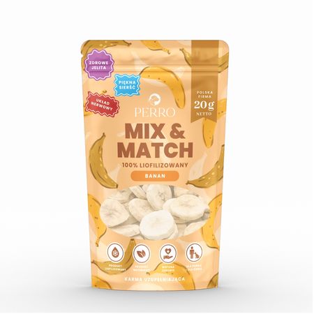 Perro Mix & Match 20g liofilizowane przysmaki - banan 100% ( wsparcie dla zdrowych jelit, odporności, pięknej sierści )