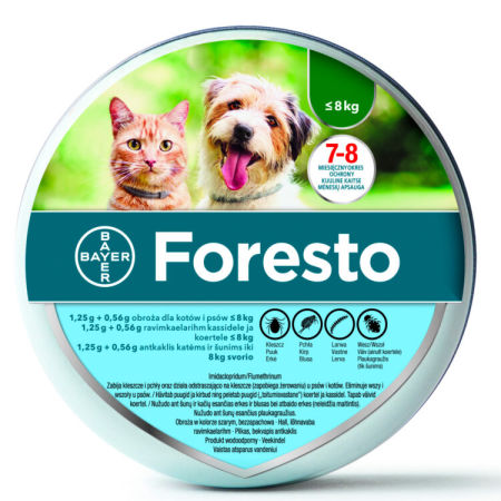 Elanco Foresto obroża przeciwko pchłom i kleszczą dla kota i psa o masie ciała do 8kg, długość 38cm - wodoodporna, ochrona do 8 miesięcy