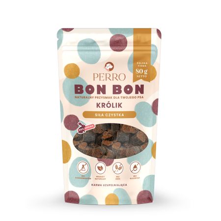 Perro Bon Bon 80g przysmaki z dodatkiem funkcyjnym królik 85% - siła czystka - bez gliceryny 