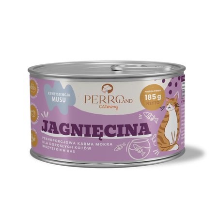 Perroland CATering mono białkowa, mokra karma dla kotów 185g - jagnięcina - 97%: mięsa, podrobów i bulionu