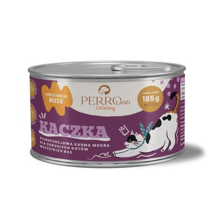 Perroland CATering mono białkowa, mokra karma dla kotów 185g - kaczka - 97%: mięsa, podrobów i bulionu w smakowitym musie