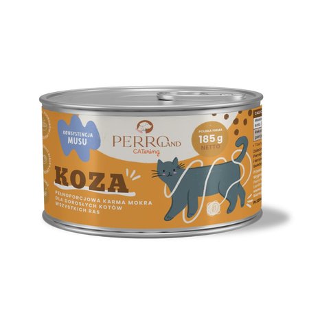 Perroland CATering mono białkowa, mokra karma dla kotów 185g - koza - 97%: mięsa, podrobów i bulionu w smakowitym musie