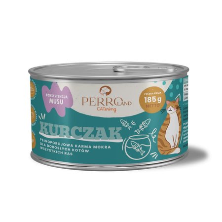Perroland CATering mono białkowa, mokra karma dla kotów 185g - kurczak - 97%: mięsa, podrobów i bulionu w smakowitym musie