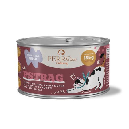 Perroland CATering mono białkowa, mokra karma dla kotów 185g - pstrąg - 97%: ryby i bulionu w smakowitym musie