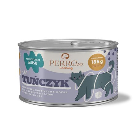Perroland CATering mono białkowa, mokra karma dla kotów 185g - tuńczyk - 97%: ryby i bulionu w smakowitym musie