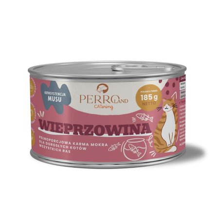 Perroland CATering mono białkowa, mokra karma dla kotów 185g - wieprzowina - 97%: mięsa, podrobów i bulionu w smakowitym musie