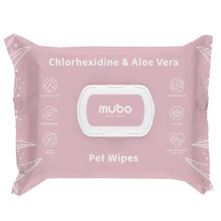 Mubo Chlorhexidine & Aloe Vera Pet Wipes 100szt. - nawilżone chusteczki z chlorheksydyną i aloesem dla psa i kota, 15x30cm