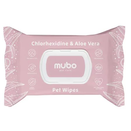 Mubo Chlorhexidine & Aloe Vera Pet Wipes 40szt. - nawilżone chusteczki z chlorheksydyną i aloesem dla psa i kota, 20x30cm