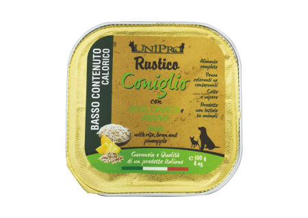 UniPro Rustico karma dla psa niskokaloryczna, light , dla otyłych 100g królik z ryżem, otrębami i ananasem