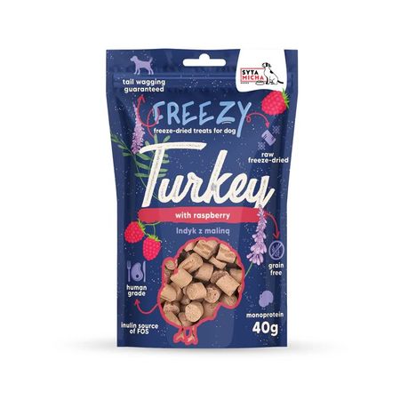 Syta Micha Freezy 40g liofilizowane, bez glutenowe przysmaki - Indyk z malinami i suszoną lawendą
