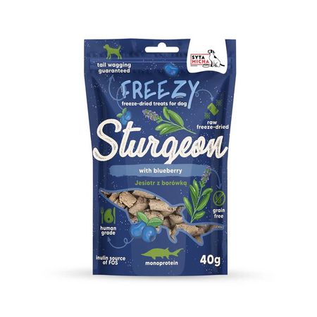 Syta Micha Freezy 40g liofilizowane, bez glutenowe przysmaki - Jesiotr z borówką i suszoną szałwią