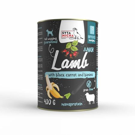 Syta Micha CLASSIC Junior monoproteinowa mokra karma dla szczeniąt 400g - jagnięcina z czarną marchwią i bananem