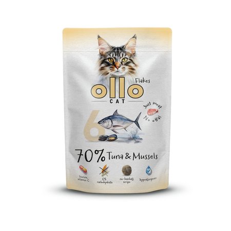 Bezzbożowa karma mokra dla kota Ollo Cat nr 6 Tuńczyk i Omułek 85g saszetka