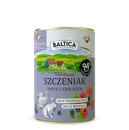 Baltica Smaki Regionów Karma dla Szczeniąt Indyk z Królikiem Puszka 400g