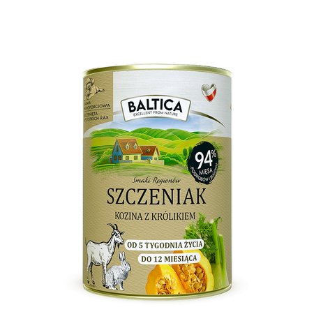 Baltica Smaki Regionów Karma dla Szczeniąt Kozina z Królikiem Puszka 400g