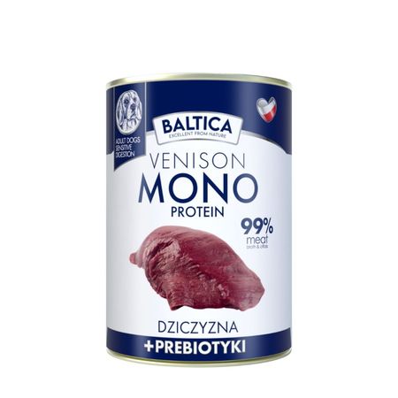 Baltica NUTRACEUTIC Venison 99% & prebiotics 400g - bezzbożowa, monobiałkowa mokra karma dla psa 99% dziczyzny z dodatkiem prebiotyków MOS i FOS wspomagających układ trawienny