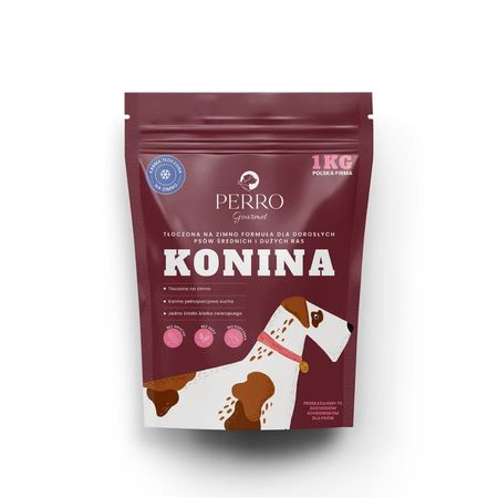 Perro Gourmet tłoczona na zimno, sucha karma dla dorosłych psów średnich i dużych ras 1 kg - Konina