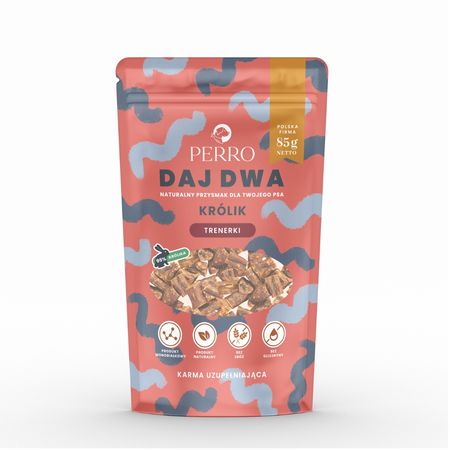 Perro Daj Dwa 85g przysmaki - trenerki królik 95% - mięso mięśniowe - bez gliceryny - suszone mięso