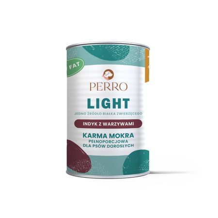 Perro Light monobiałkowa mokra karma dla psów dorosłych 400g - linia karm dla psów, które chcą zgubić nadprogramowe kilogramy, z wrażliwym układem trawiennym oraz seniorów - indyk z warzywami