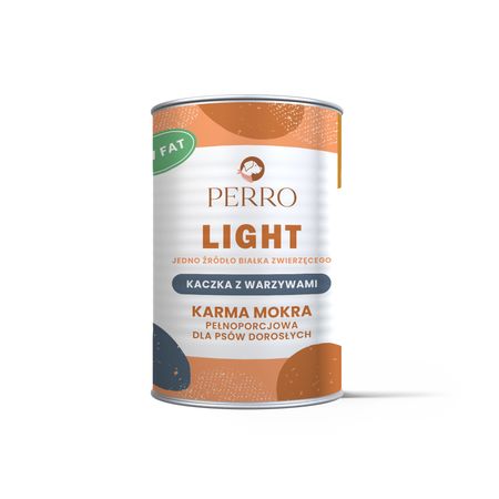 Perro Light monobiałkowa mokra karma dla psów dorosłych 400g - linia karm dla psów, które chcą zgubić nadprogramowe kilogramy, z wrażliwym układem trawiennym oraz seniorów - kaczka z warzywami