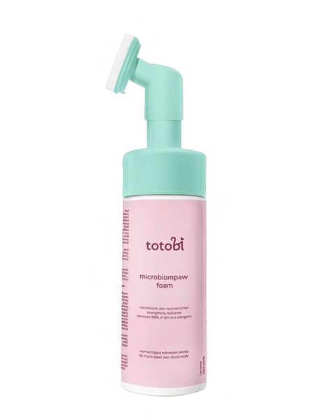 Totobi Microbiompaw Foam - wzmacniająca mikrobiom pianka do mycia łapek, bez użycia wody z silikonową szczoteczką dla psa i kota 200 ml 