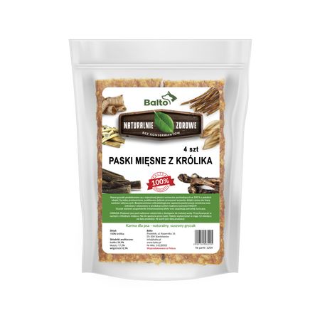 Balto przysmak dla psa - mięsne paski z królika 100% - 4 szt.