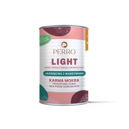 Perro Light monobiałkowa mokra karma dla psów dorosłych 400g - linia karm dla psów, które chcą zgubić nadprogramowe kilogramy, z wrażliwym układem trawiennym oraz seniorów - jagnięcina z warzywami