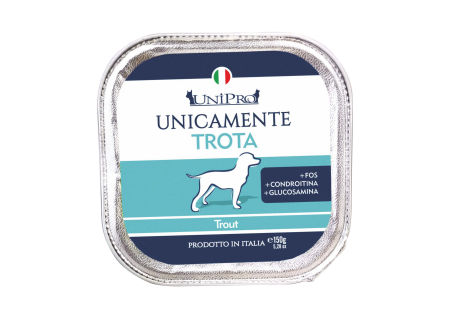 UniPro Unicamente karma dla psa monoproteinowa, monobiałkowa 150g pstrąg - 100% mięsa, bez podrobów, dla alergików