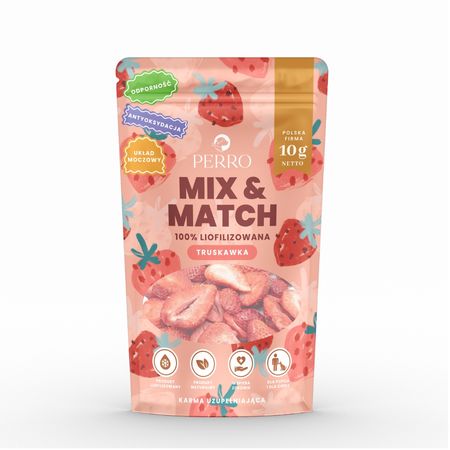 Perro Mix & Match 10g liofilizowane przysmaki - truskawka 100% ( antyoksydacja, wsparcie dla odporności, zdrowych jelit, pięknej sierści )