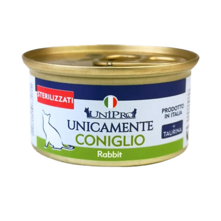 UniPro Unicamente karma dla kota sterylizowanego monoproteinowa, monobiałkowa 85g królik - 100% mięsa, bez podrobów, dla alergików