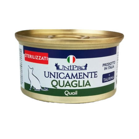 UniPro Unicamente karma dla kota sterylizowanego monoproteinowa, monobiałkowa 85g przepiórka - 100% mięsa, bez podrobów, dla alergików