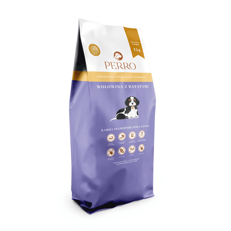 Perro JUNIOR sucha karma dla szczeniąt 1 kg -  Wołowina z batatami