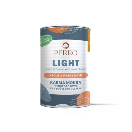 Perro Light monobiałkowa mokra karma dla psów dorosłych 400g - linia karm dla psów, które chcą zgubić nadprogramowe kilogramy, z wrażliwym układem trawiennym oraz seniorów - królik z warzywami