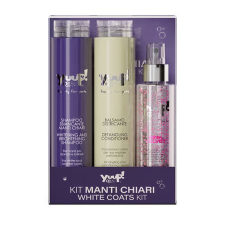 Yuup! Zestaw White Coats Set - zestaw kosmetyków do pielęgnacji białej i jasnej sierści psa i kota - szampon 250ml + odżywka 250ml+ serum 150ml